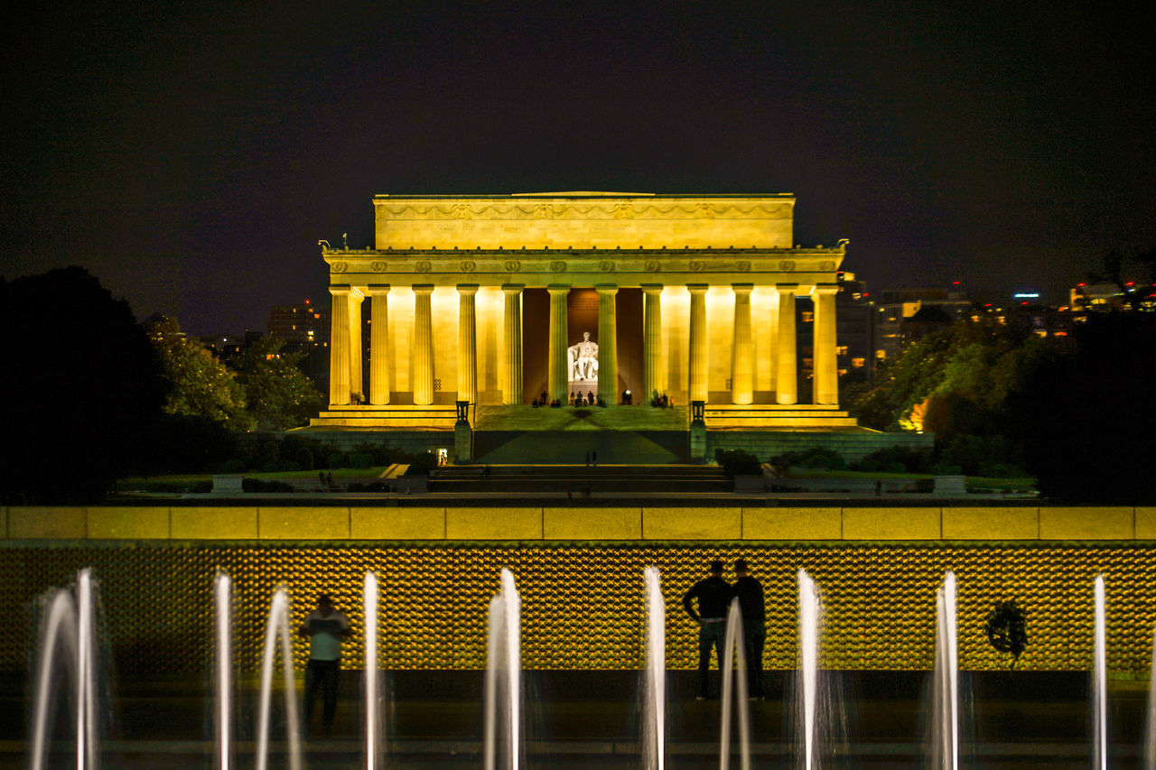 night, architecture, illuminated, built structure, building exterior, travel destinations, landmark, city, travel, history, light, no people, the past, lighting, evening, tourism, reflection, nature, outdoors, sky, architectural column, sculpture, statue, government