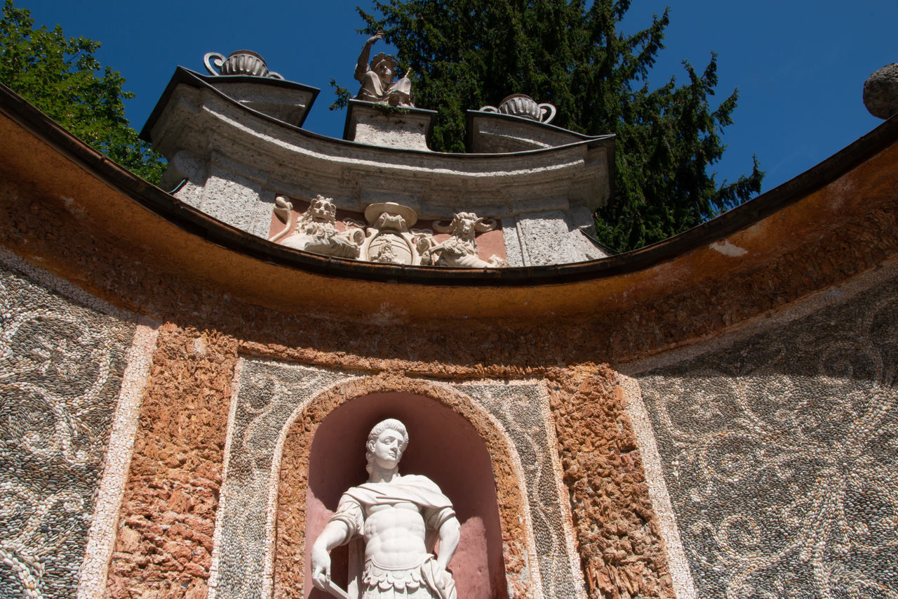 LOW ANGLE VIEW OF BUDDHA STATUE AGAINST BUILDING