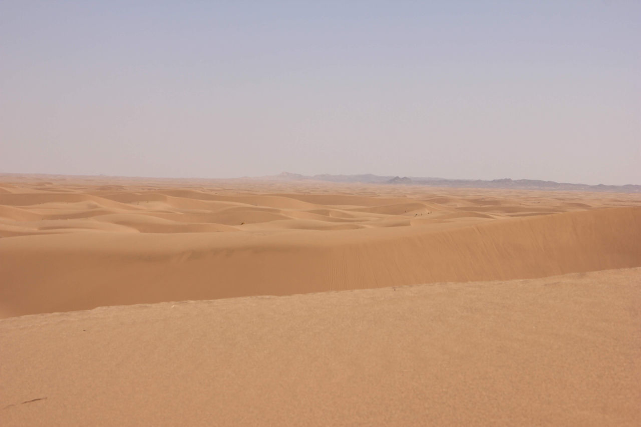 SAND DUNE IN DESERT AGAINST CLEAR SKY