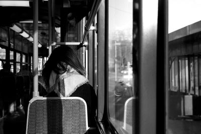 Woman on public transportation