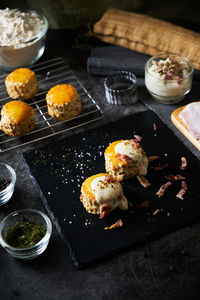 High angle view of dessert in plate on table