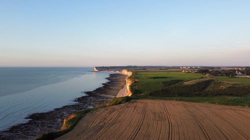 Scenic view of sea against clear sky