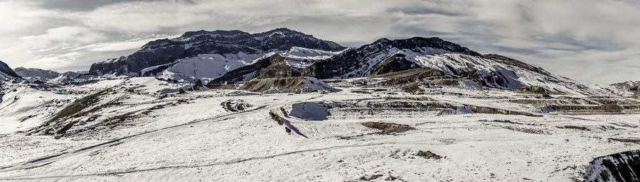 Scenic view of snowcapped mountains against sky