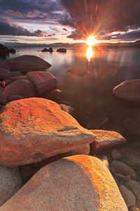 Scenic view of sea against sky during sunset