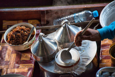 High angle view of food on table