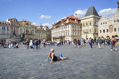 Group of people in front of historical building