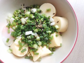 High angle view of salad in bowl