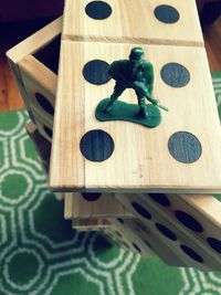High angle view of toy on table