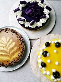 High angle view of dessert on table