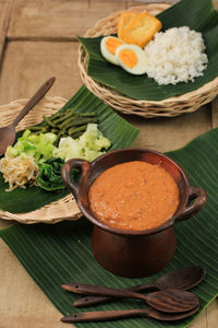 High angle view of food on table