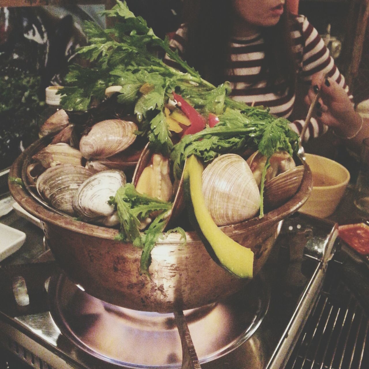 food and drink, indoors, freshness, food, healthy eating, table, high angle view, vegetable, plate, close-up, potted plant, bowl, seafood, still life, preparation, basket, meat, no people, day, plant