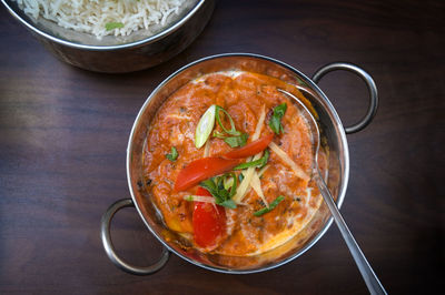 High angle view of food in bowl on table