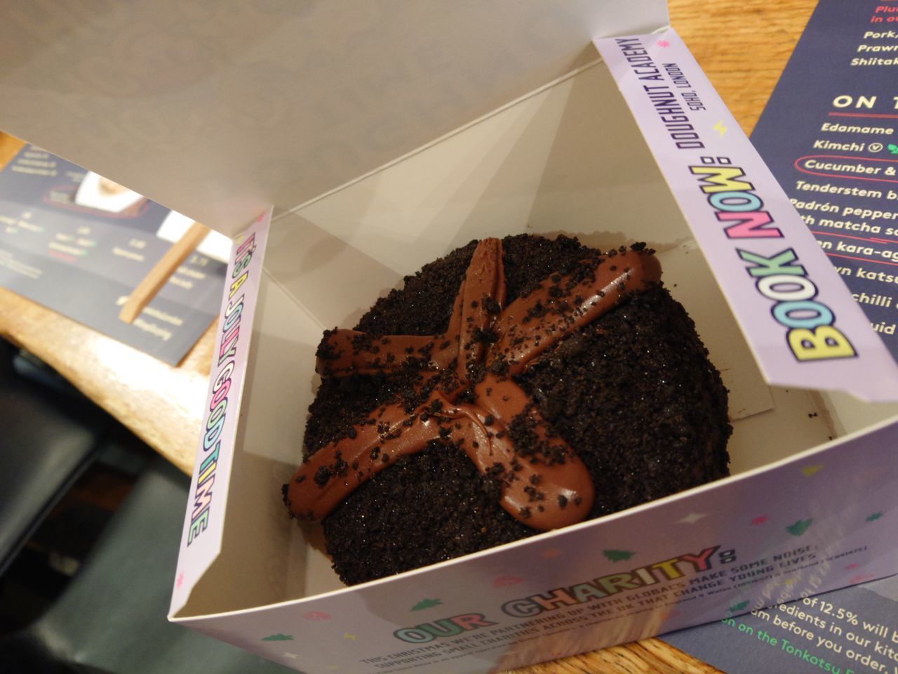 HIGH ANGLE VIEW OF CHOCOLATE CAKE ON PAPER BOARD