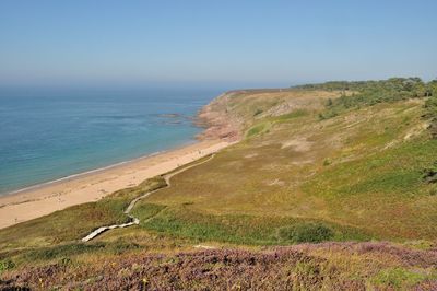 Scenic view of sea against clear sky