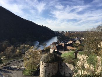 Looking down towards besançon and the doubs river from the citadel of besançon, france