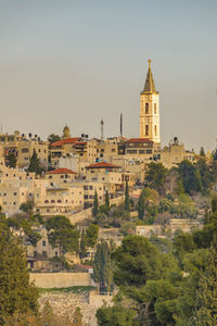 High angle view of buildings in city