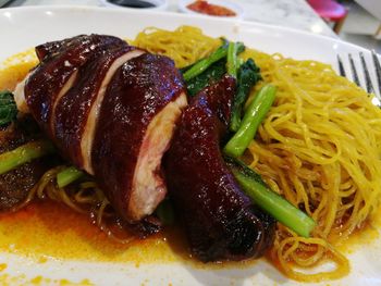 Close-up of food served in plate