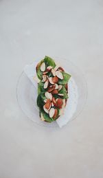 High angle view of vegetables in plate on table