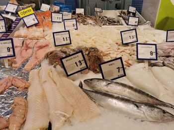 High angle view of fish for sale in market