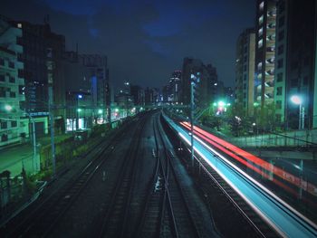 Light trails on road at night