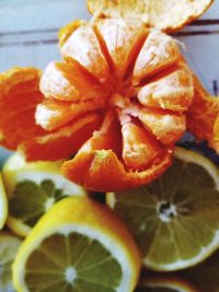 High angle view of orange slices