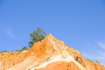 Low angle view of rock formations against blue sky