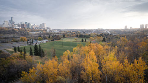 High angle view of townscape against sky