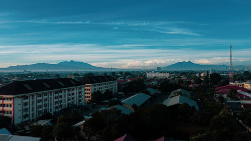 High angle shot of townscape against sky