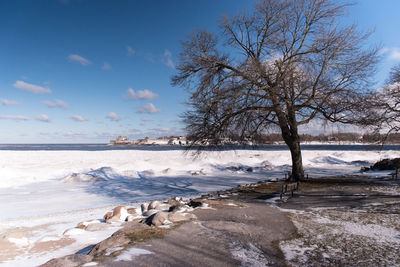 Scenic view of frozen lake against sky during winter