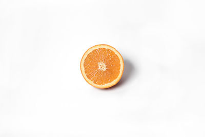 Close-up of orange slice against white background