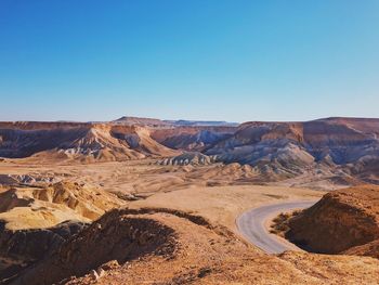 Scenic view of desert against blue sky