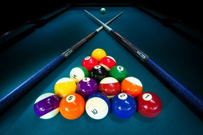 High angle view of pool table