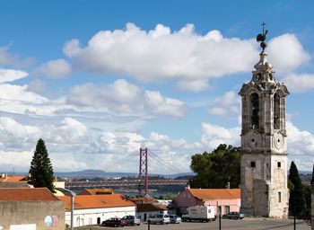 Buildings in city against cloudy sky