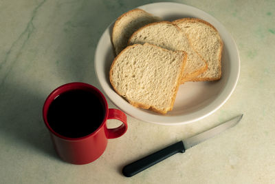 High angle view of breakfast on table