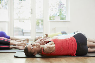 Group of people exercising in fitness class