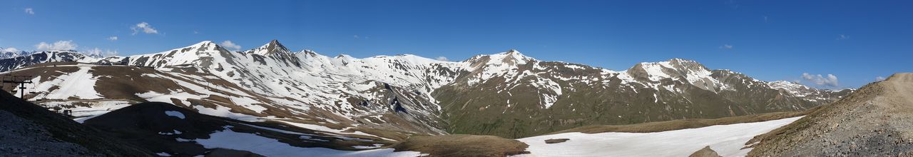 Panoramic view of snowcapped mountains against sky