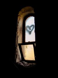 Close-up of window in abandoned dark room
