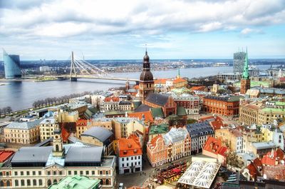 High angle view of suspension bridge