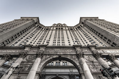 Low angle view of manhattan municipal building in low color settings