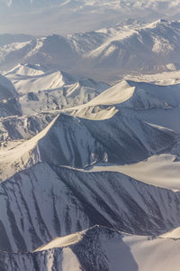 High angle view of snowcapped mountains