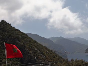 Scenic view of mountains against cloudy sky