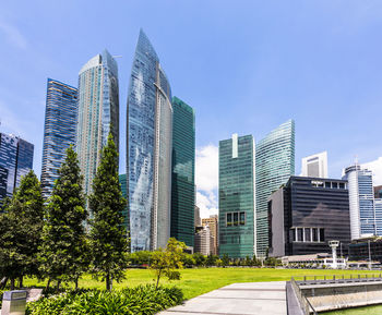 Skyscrapers in city against clear sky