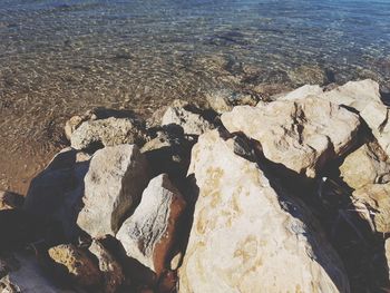 Close-up of rocks on shore