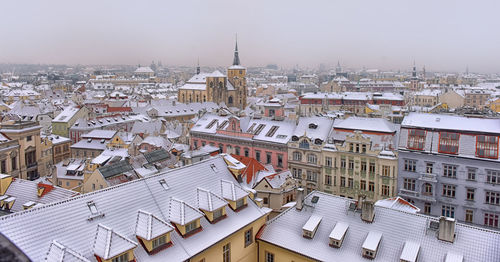 High angle view of townscape against sky