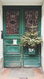 Closed wooden door of house