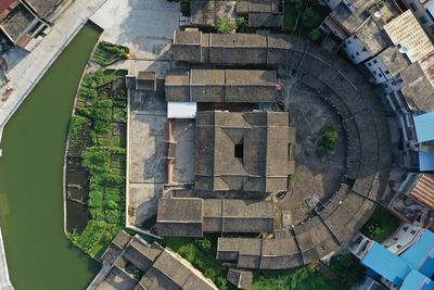 High angle view of buildings in city