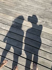 Shadow of people on boardwalk