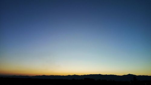 Scenic view of silhouette landscape against clear sky during sunset