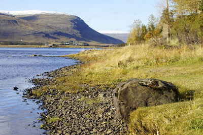 Scenic view of lake and mountains