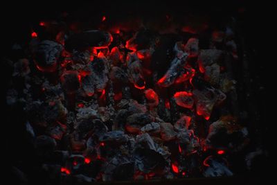 High angle view of bonfire at night